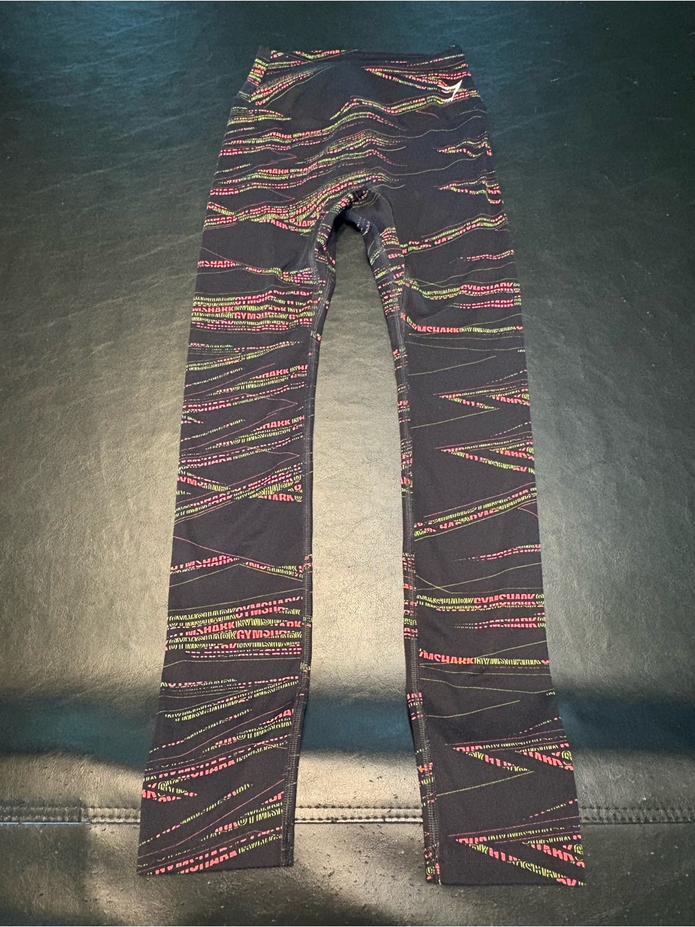 Gymshark Black Leggings with Neon Stripe Logo Pattern size Small